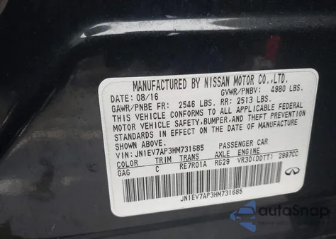 2017 Infiniti Q50 3.0T Premium z USA, uszkodzony, nr VIN JN1EV7AP3HM731685